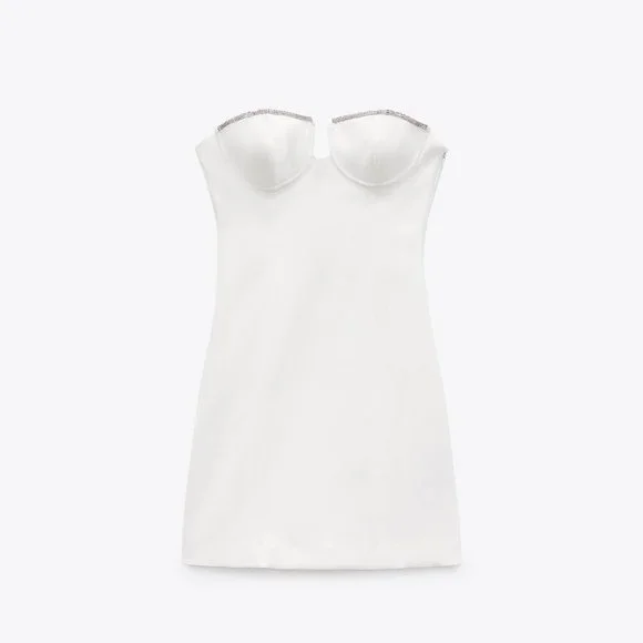 ZARA WHITE BEJEWELED STRAPLESS DRESS - Picture 12 of 12